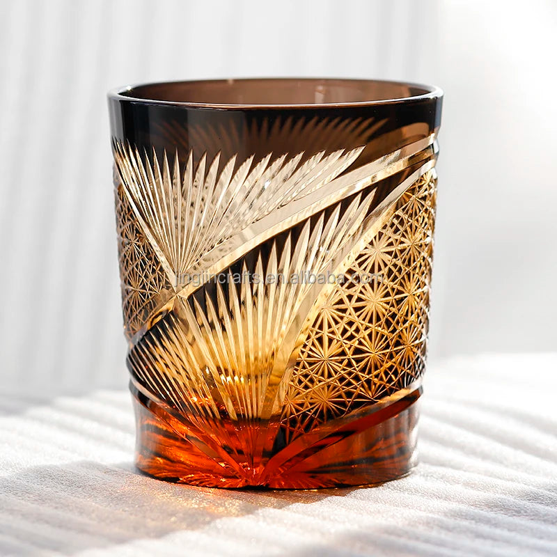 Colored Crystal Glass Whisky Cup Hand Carved Unique Pattern Bohemia Style Glass Drinking Cup for Brandy