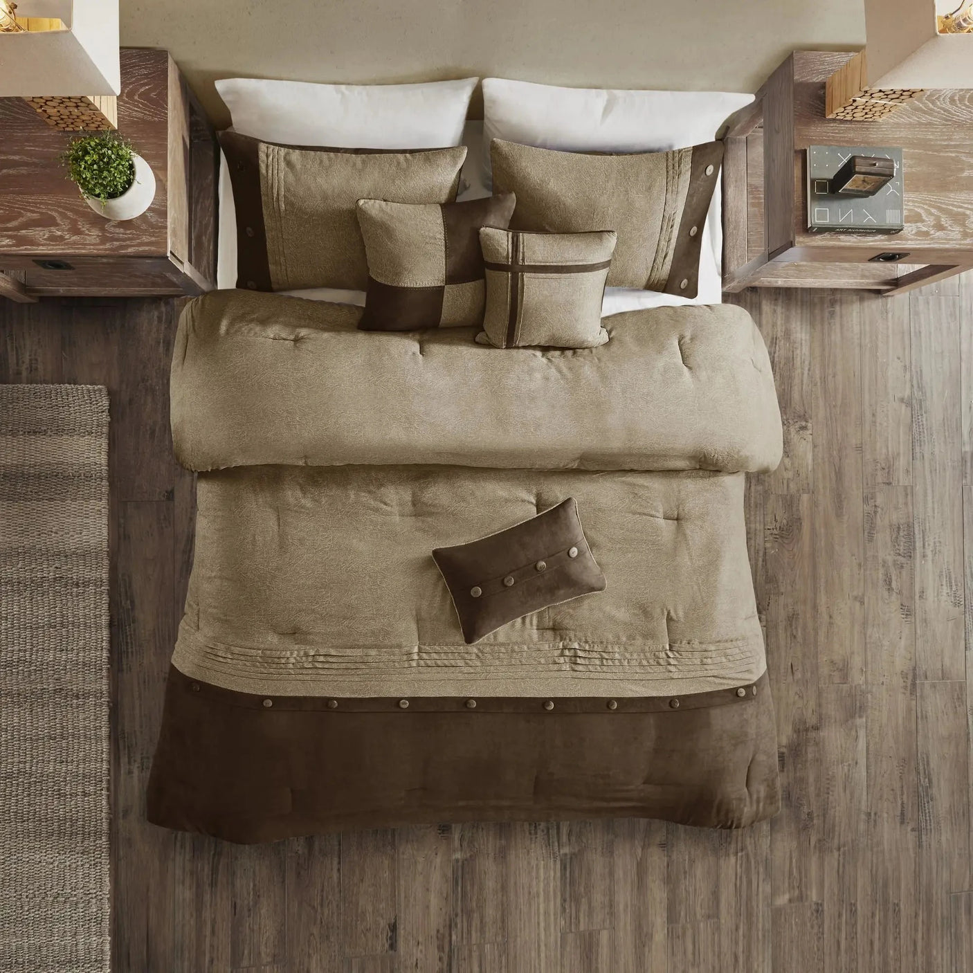 Floral & Solid 7-Piece Faux Suede Comforter Set - King, Queen, Super King Julia M LifeStyles