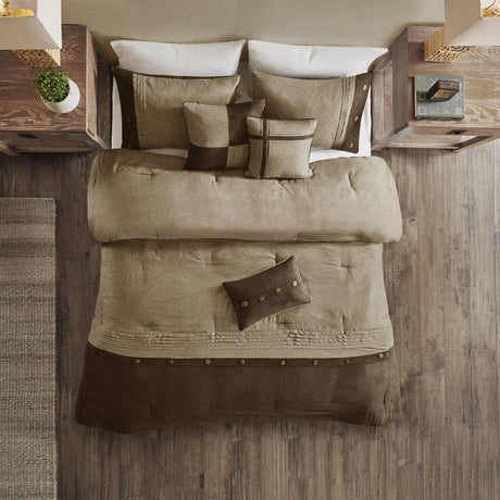 Floral & Solid 7-Piece Faux Suede Comforter Set - King, Queen, Super King