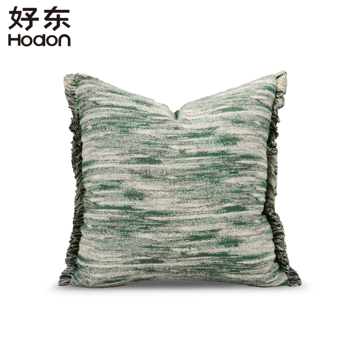 Square Luxury White Green Broken Stripe Frayed Jacquard Home Decoration Pillowcase
