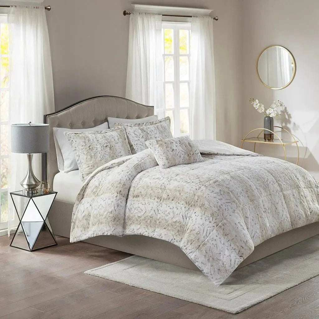 4PC Faux Fur Comforter Set Soft Floral Solid for Spring Winter Christmas Home Hotel-Queen King Polyester Julia M LifeStyles