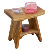 Compact Curvilinear Teak Outdoor Shower Bench with Shelf Julia M LifeStyles