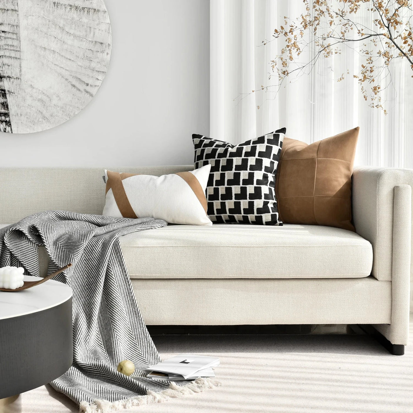 Echo Model Room Sofa Living Room Simple Striped Corduroy Homestay Decoration Pillow Set Chinese Waist Cushion Set Julia M LifeStyles