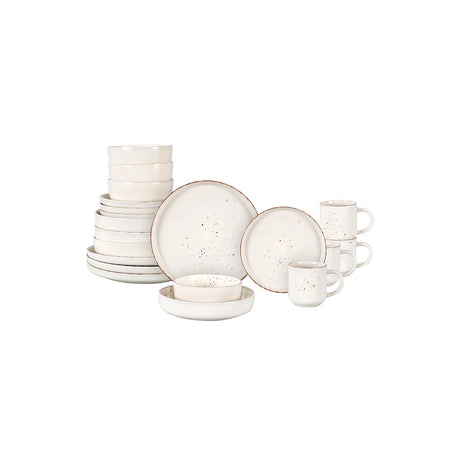 Nordic Style Round Stoneware 20pc Dinnerware Sets Speckled Matt White Plate and Bowl Set