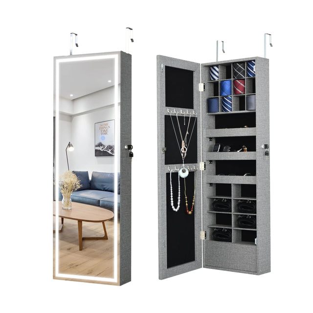DB Fashion LED Light Jewelry Storage Mirror Cabinet Simple Stylish Design for Hanging on Door or Wall for Organizing Jewelry Julia M LifeStyles