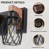 6-Light Wood Bathroom Light Fixtures Over Mirror, Black Industrial Vanity Lights with Metal Shade, Rustic Bathroom Lighting