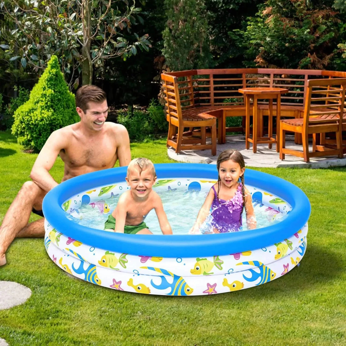 DB Large 48x10In Outdoor Inflatable Swimming Pool Foldable Pump-Type Ball Pool with Sea Logo for 2 Kids and Family Use Julia M LifeStyles