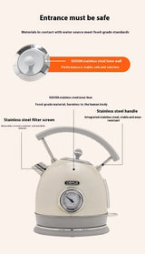 White kettle with labeled features on a white background