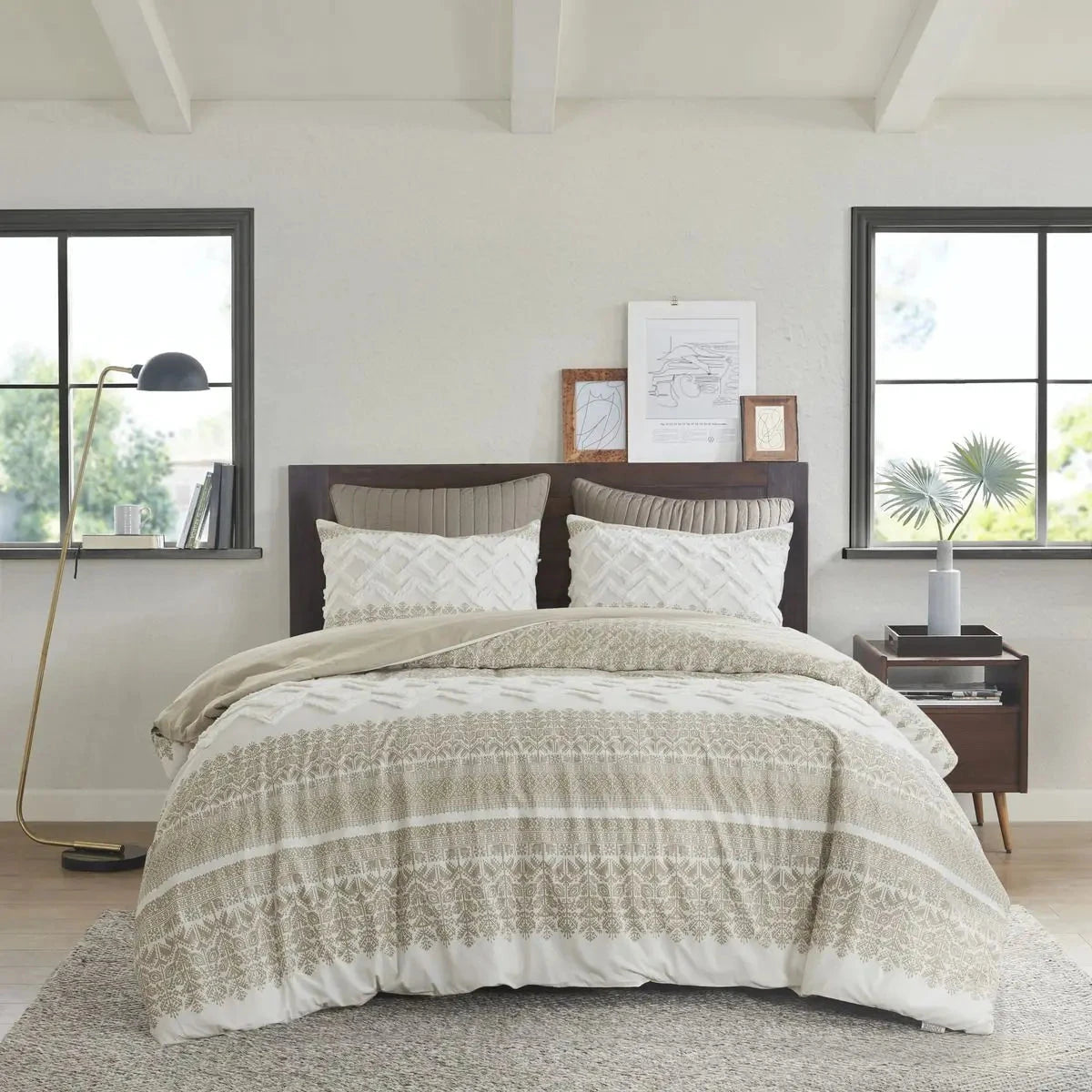 Scenic Floral & Geometric 3-Piece Cotton Duvet Cover Set with Chenille Tufting Julia M LifeStyles