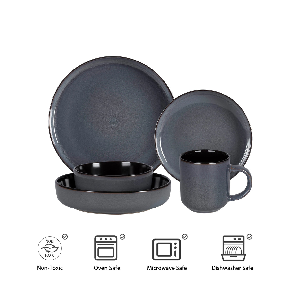 Nordic Style Round Stoneware 20pc Dinnerware Sets Reactive Glaze Includes Plate Bowl and Dishes