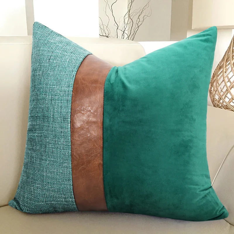 Cotton Linen Velvet Patchwork Faux Leather Pillow Cover Modern Farmhouse Decor Accent Cushion Case Decorative Throw Pillowcase Julia M LifeStyles
