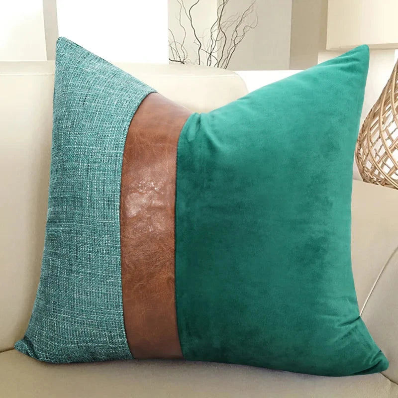 Cotton Linen Velvet Patchwork Faux Leather Pillow Cover Modern Farmhouse Decor Accent Cushion Case Decorative Throw Pillowcase Julia M LifeStyles