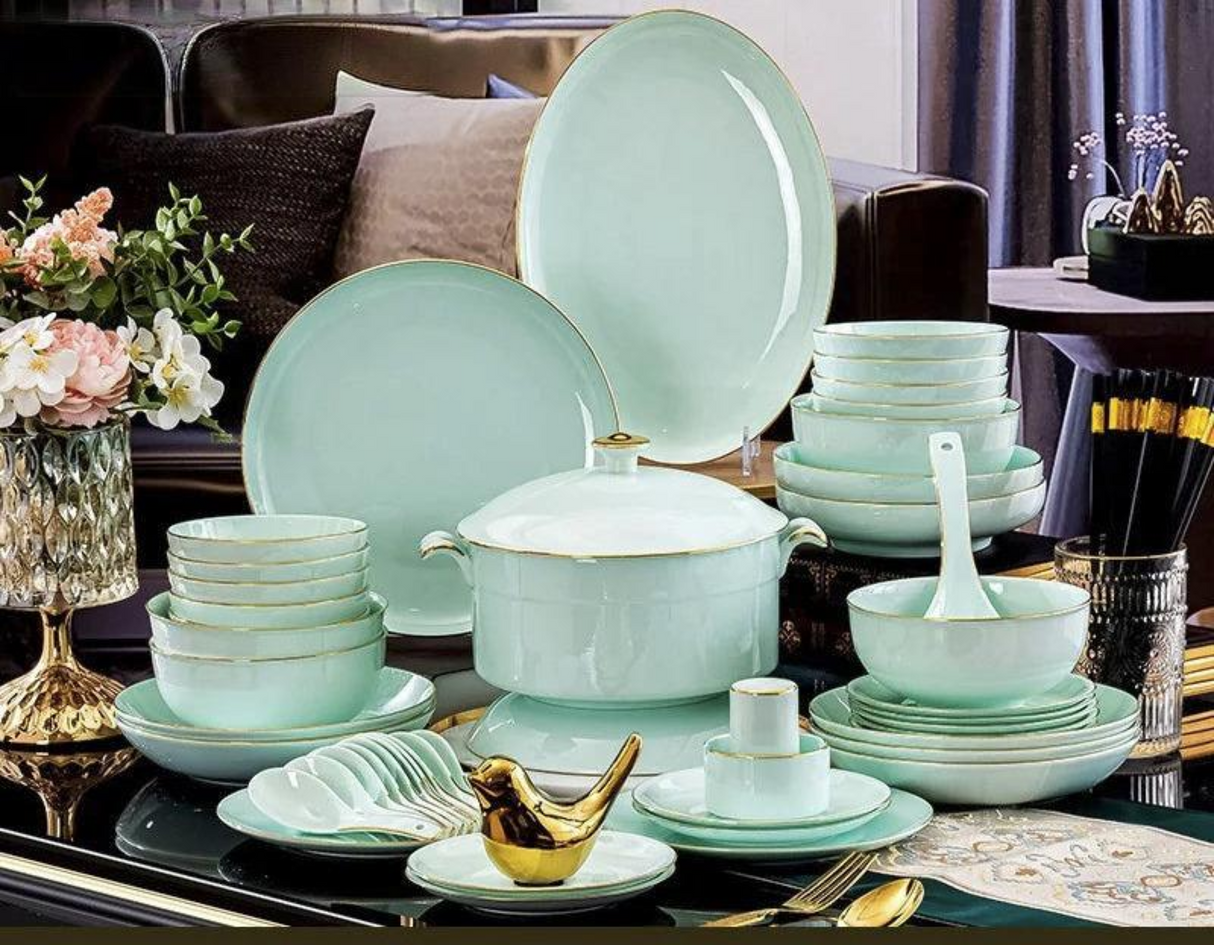 Nordic Gold Rim Best Ceramic Dishes Plates Bowl Kitchen Porcelain Ceramic Tableware Sets Bone China Plates for Dinner