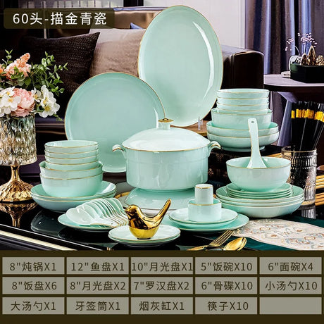Nordic Gold Rim Best Ceramic Dishes Plates Bowl Kitchen Porcelain Ceramic Tableware Sets Bone China Plates for Dinner