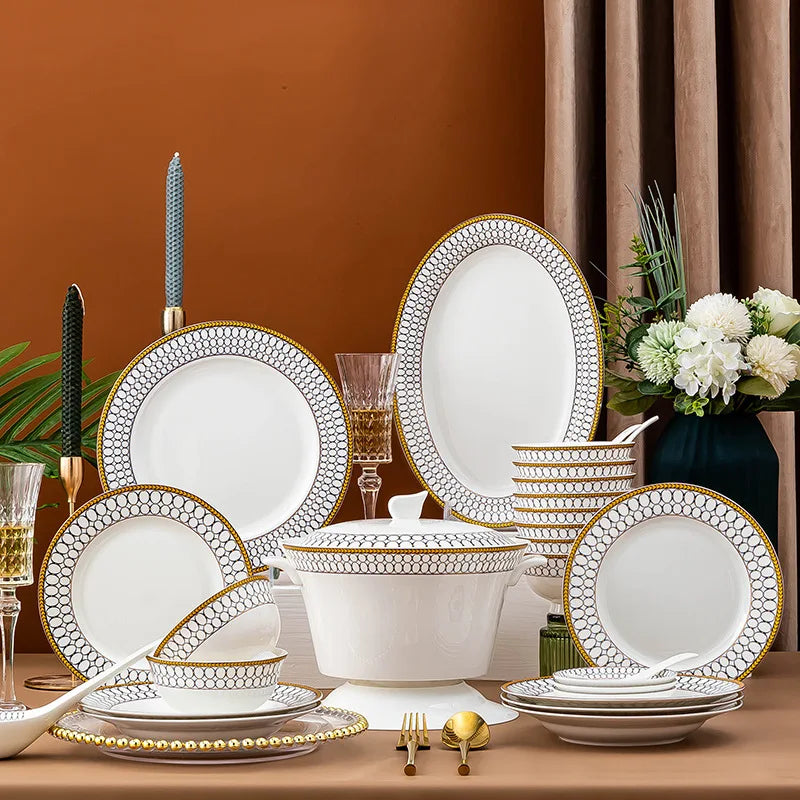 58 Pcs Ceramic Tableware Simple High Quality Cutlery Plate Set Modern Ceramic Dinner Plate