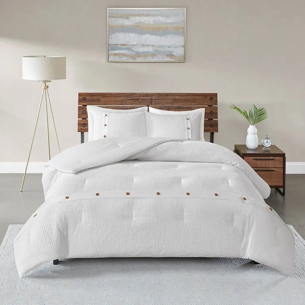 King-Size Cotton Waffle Weave 3-Piece Comforter Set