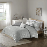 King Twin Size Geometric Floral Metallic Duvet Cover Set