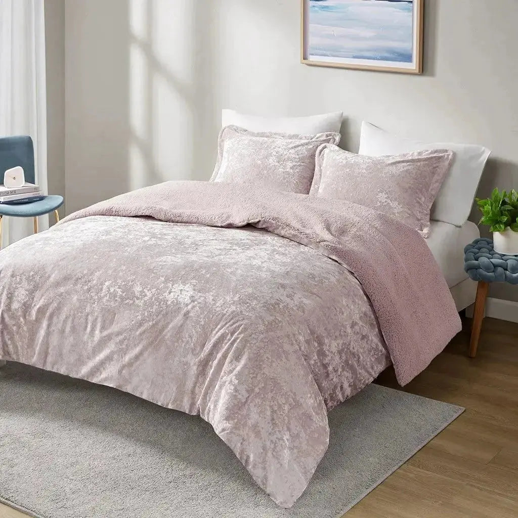 Winter Comforter Set Crushed Velvet Sherpa Reversible Floral Solid Woven Technique Cotton PVC King Super King Home Julia M LifeStyles