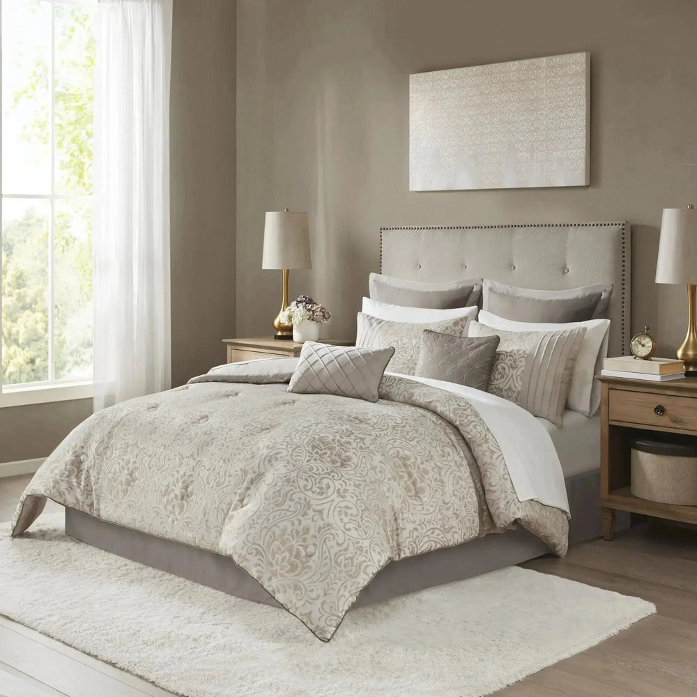 12-Piece Floral & Solid Jacquard Comforter Set for Super King/King Julia M LifeStyles
