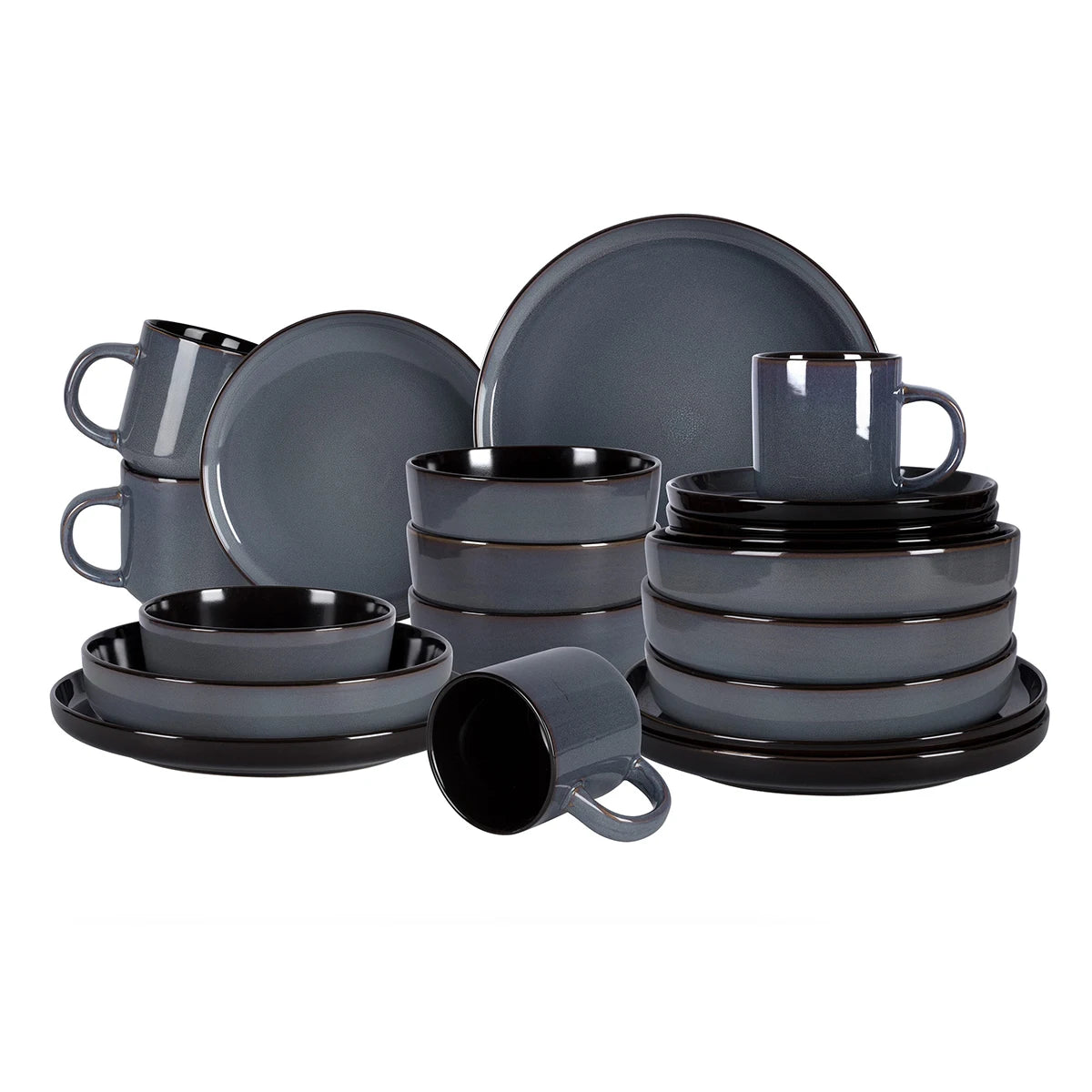 Nordic Style Round Stoneware 20pc Dinnerware Sets Reactive Glaze Includes Plate Bowl and Dishes