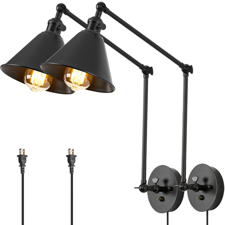 One Piece Dropshipping Brass Black 2 Pack with Switch Swing Arm Wall Lamp Plug in Wall Mounted Light Wall Sconces