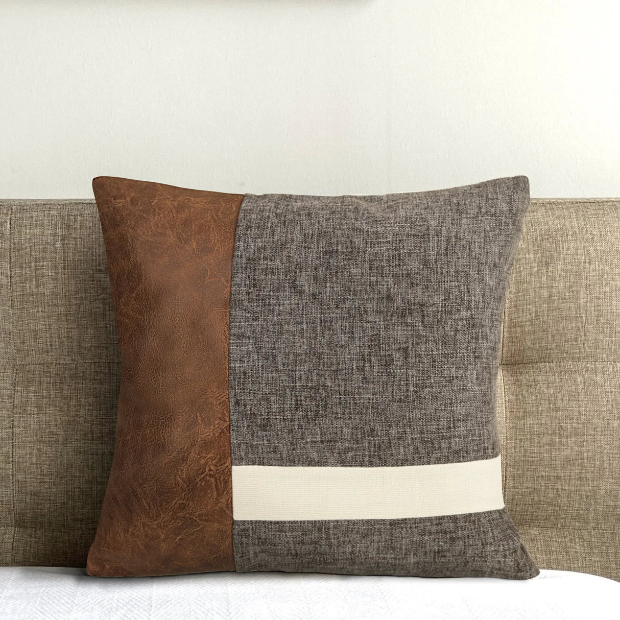 Popular Home PU Leather Stitching Cotton Diamond Lattice Pillowcase Sofa Cushion Cover Factory Price