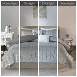 King Twin Size Geometric Floral Metallic Duvet Cover Set