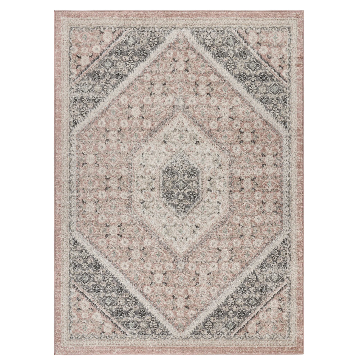 Pink and Cream Medallion Area Rug 2' X 3'