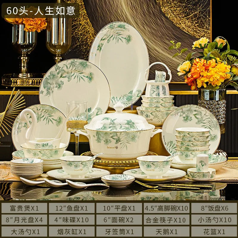 Floral Luxury Round Dinner Set – High Quality Porcelain for Elegant Dining