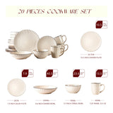 20 Pc Stoneware Embossed Dinner Set High-End Household Ceramic Sets Premium Emboss Dinnerware Sets Home Use