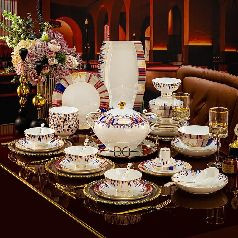 Botanical 72-Piece Ceramic Dinnerware Set with Gold Edges