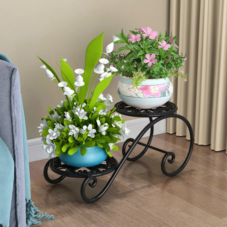 Morden Metal Double Plant Pot Flower Holders Black Color 2 Tier Plant Stand for Indoor Outdoor