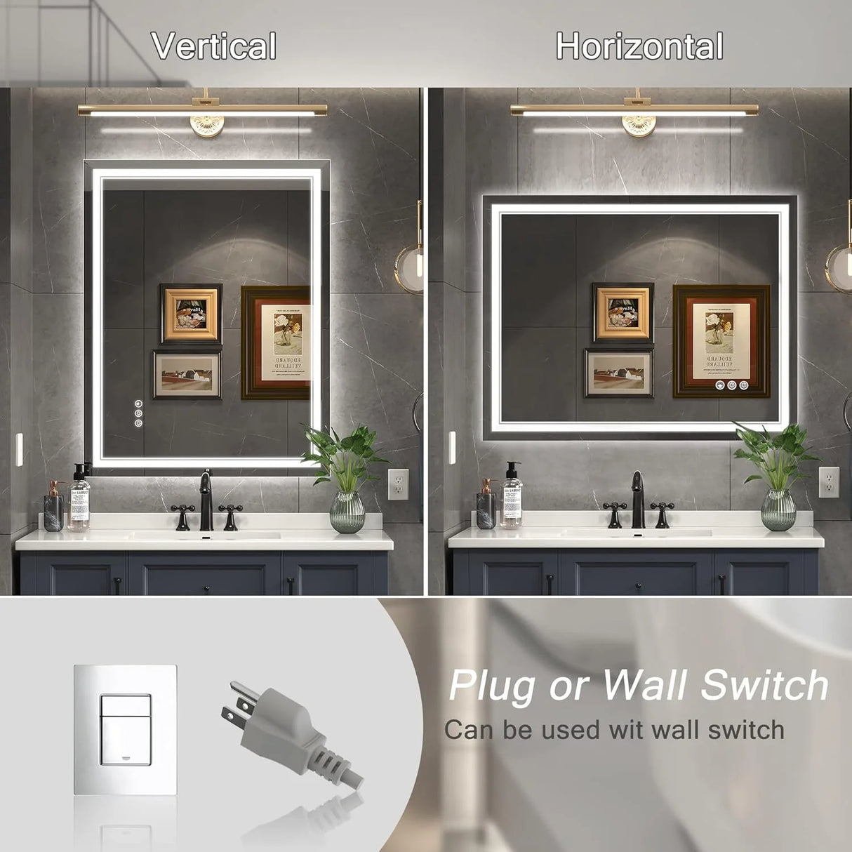 Dimmable Anti Fog Bathroom Mirror with LED Lights Front and Backlit for Birthday Occasions