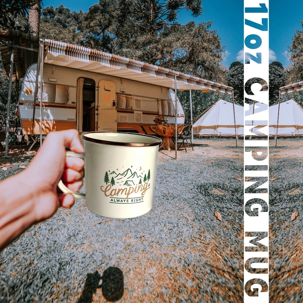 Enamel Coffee Mug Set of 2 - Camping Mugs for Coffee & Tea, 12oz Camping Coffee Cups with Lid (Camping Gifts/RV Essentials)