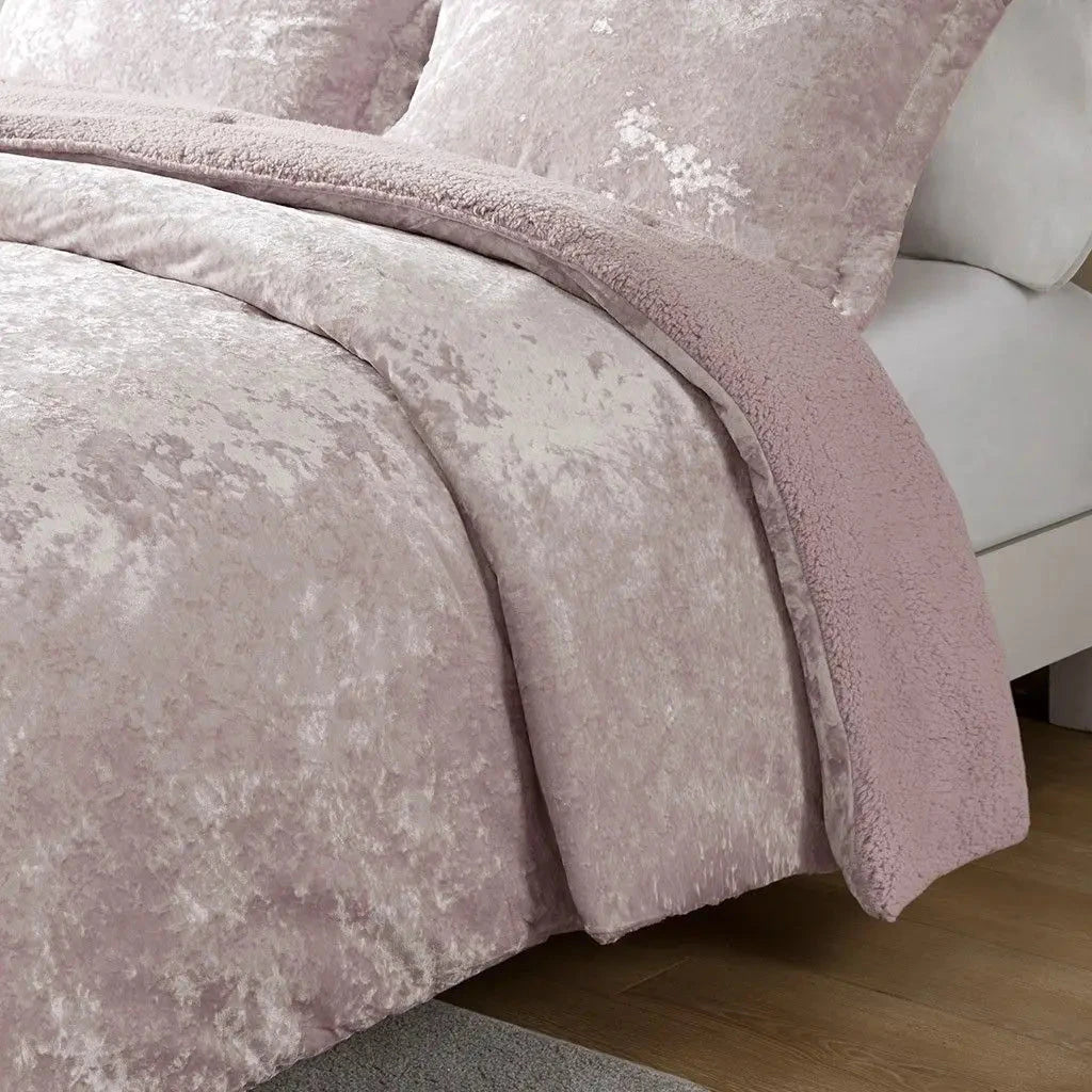 Winter Comforter Set Crushed Velvet Sherpa Reversible Floral Solid Woven Technique Cotton PVC King Super King Home Julia M LifeStyles