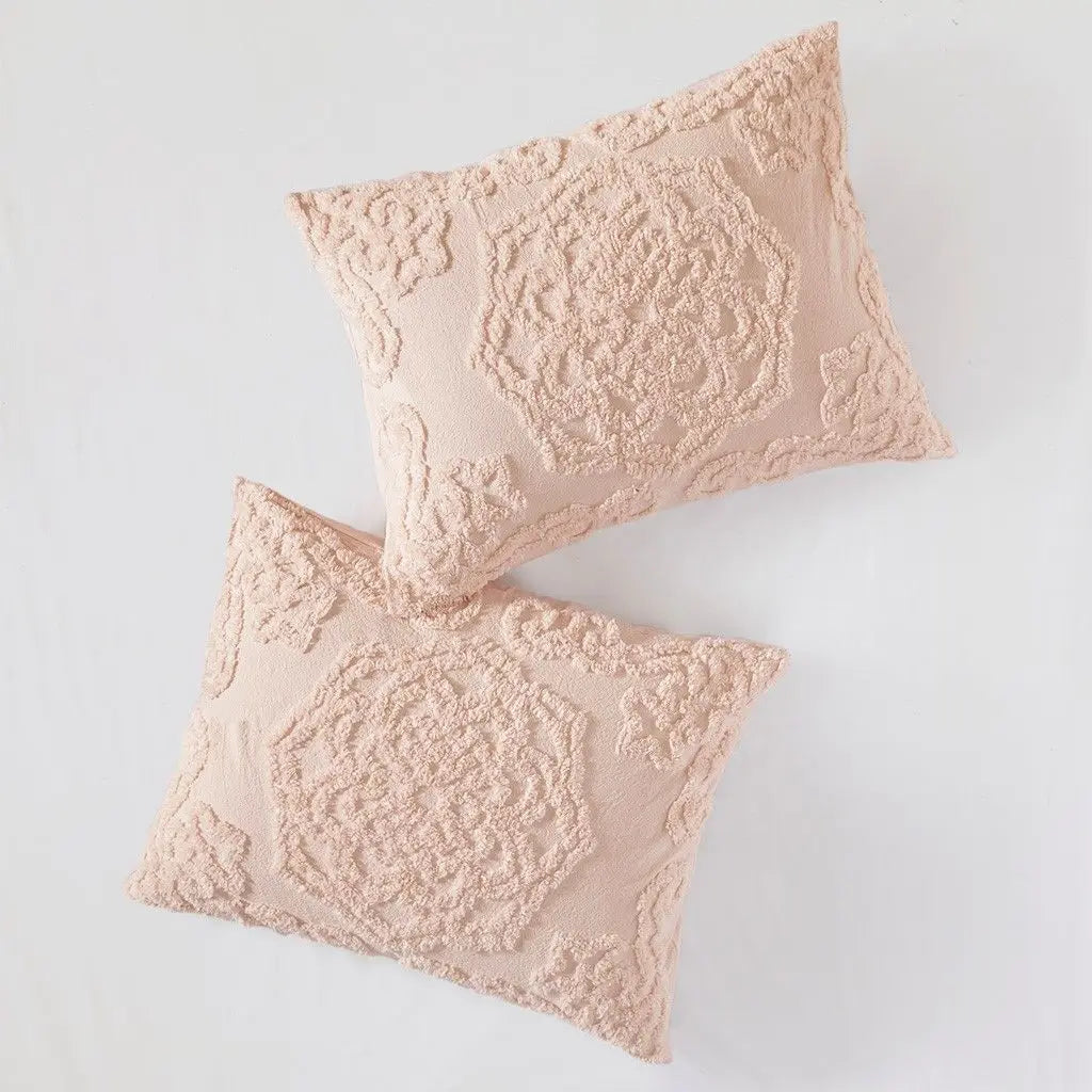 Tufted Cotton Chenille Medallion Fringe Coverlet Mini Set Bedspreads & Coverlets