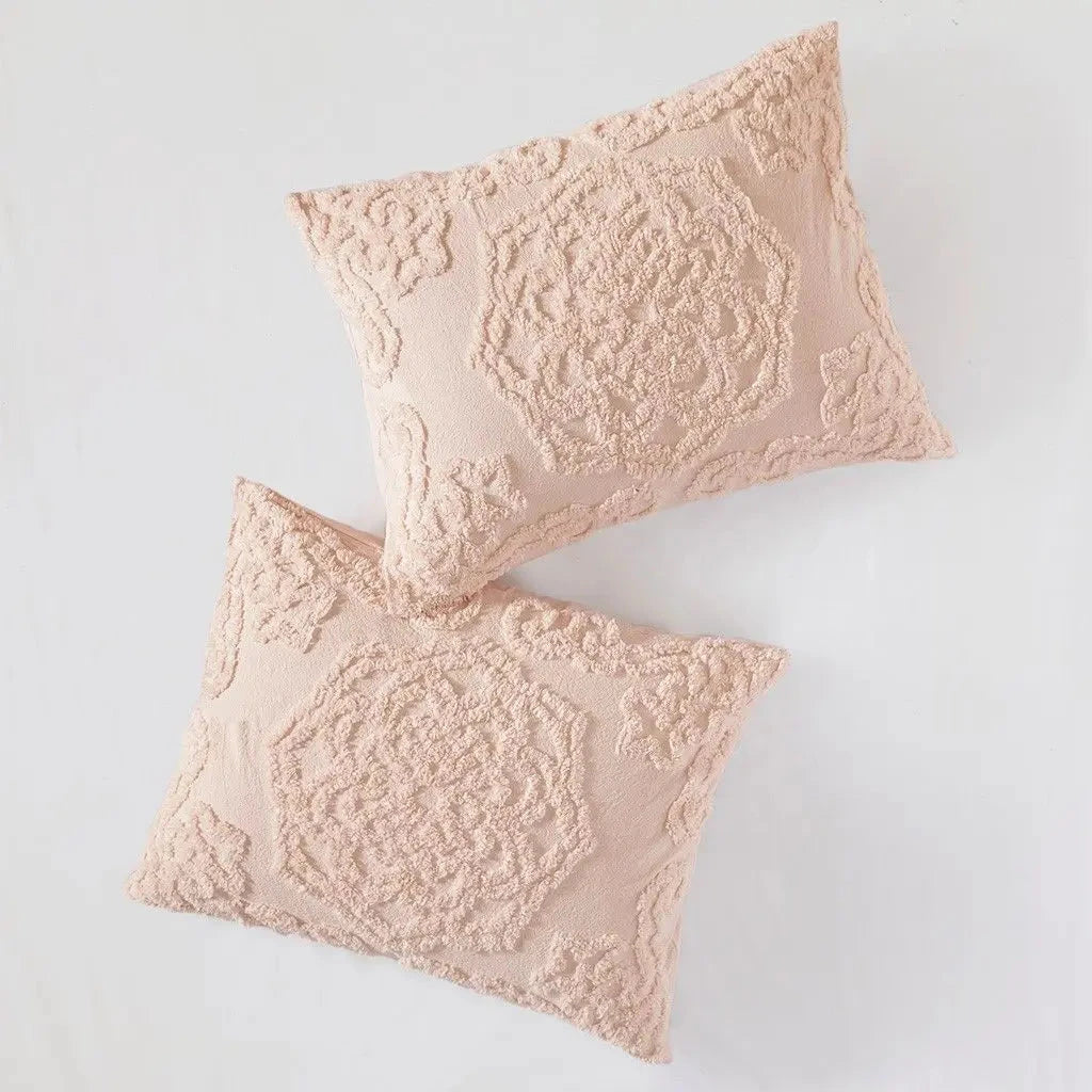 Tufted Cotton Chenille Medallion Fringe Coverlet Mini Set Bedspreads & Coverlets Julia M LifeStyles