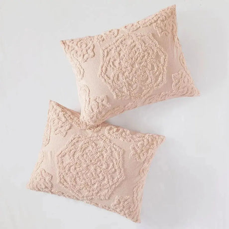 Tufted Cotton Chenille Medallion Fringe Coverlet Mini Set Bedspreads & Coverlets Julia M LifeStyles