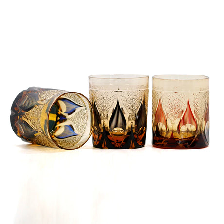 In Stock Edo Kiriko Style  Rock Glass Hand Carved Cased Glass Cup With Candle Light Pattern for Souvenir Wedding Gift
