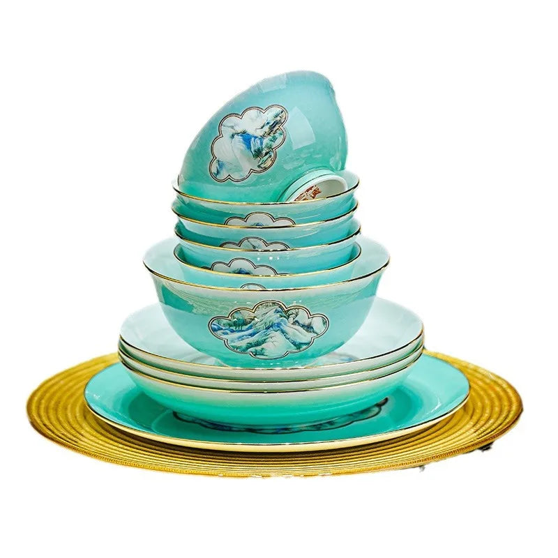 Botanical 72-Piece Ceramic Dinnerware Set with Gold Edges