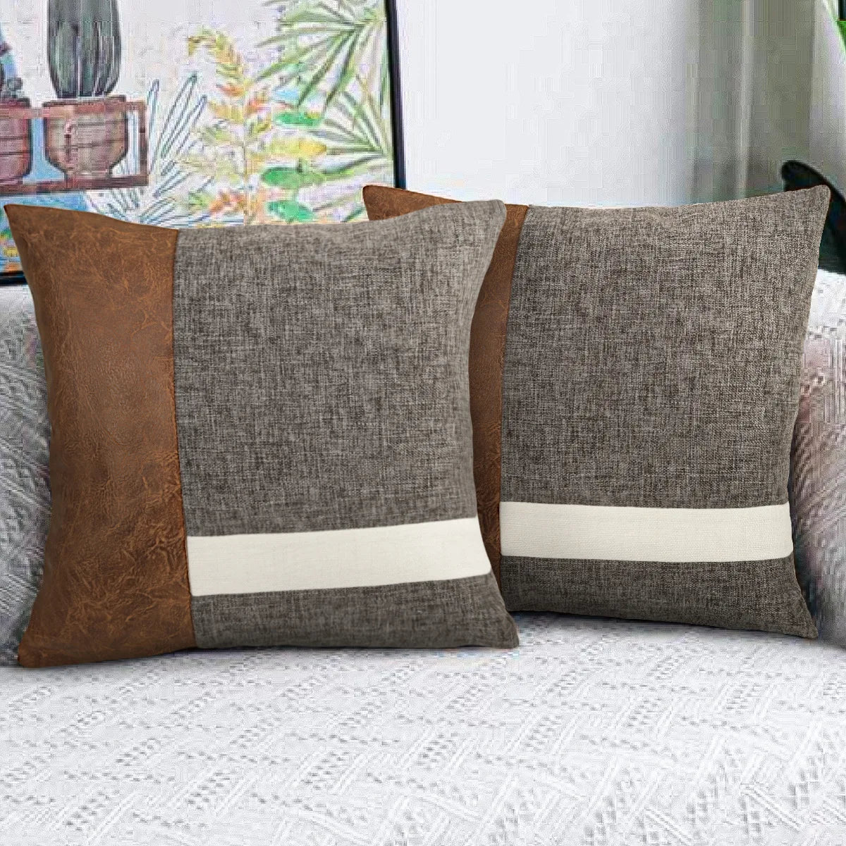Popular Home PU Leather Stitching Cotton Diamond Lattice Pillowcase Sofa Cushion Cover Factory Price