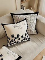 Nordic Style High-End French Retro Pillow Black and White Abstract Art Decorative Cushion for Sofa Bedroom