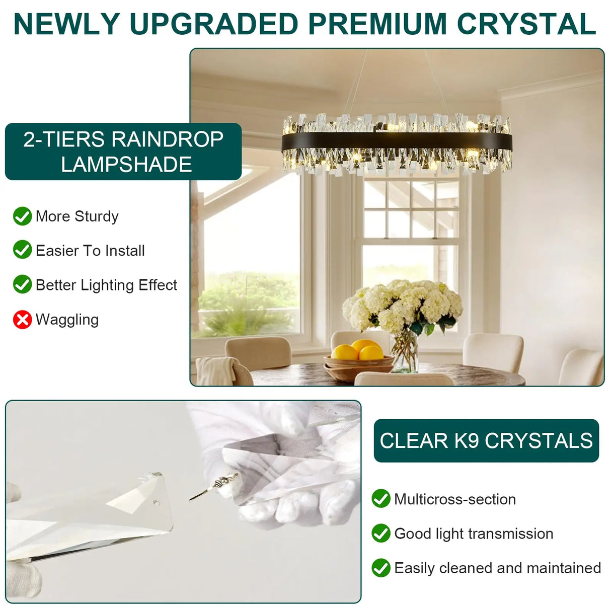 Modern Crystal Chandelier Rectangle Chandelier Luxury Oval Chandeliers for Kitchen Island, Dining Room, Living Room, Home Office