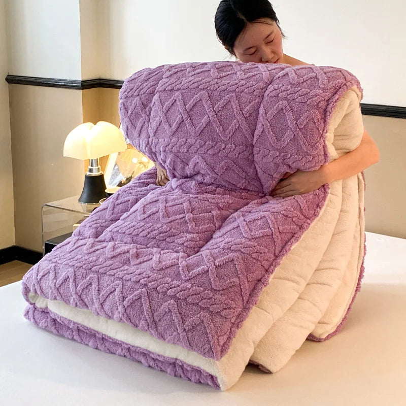 Custom Wholesale Simple Solid Color Hypoallergenic Tuff Velvet Thickened Winter Warm Soybean Fiber Filled king Bedroom Quilts Julia M LifeStyles