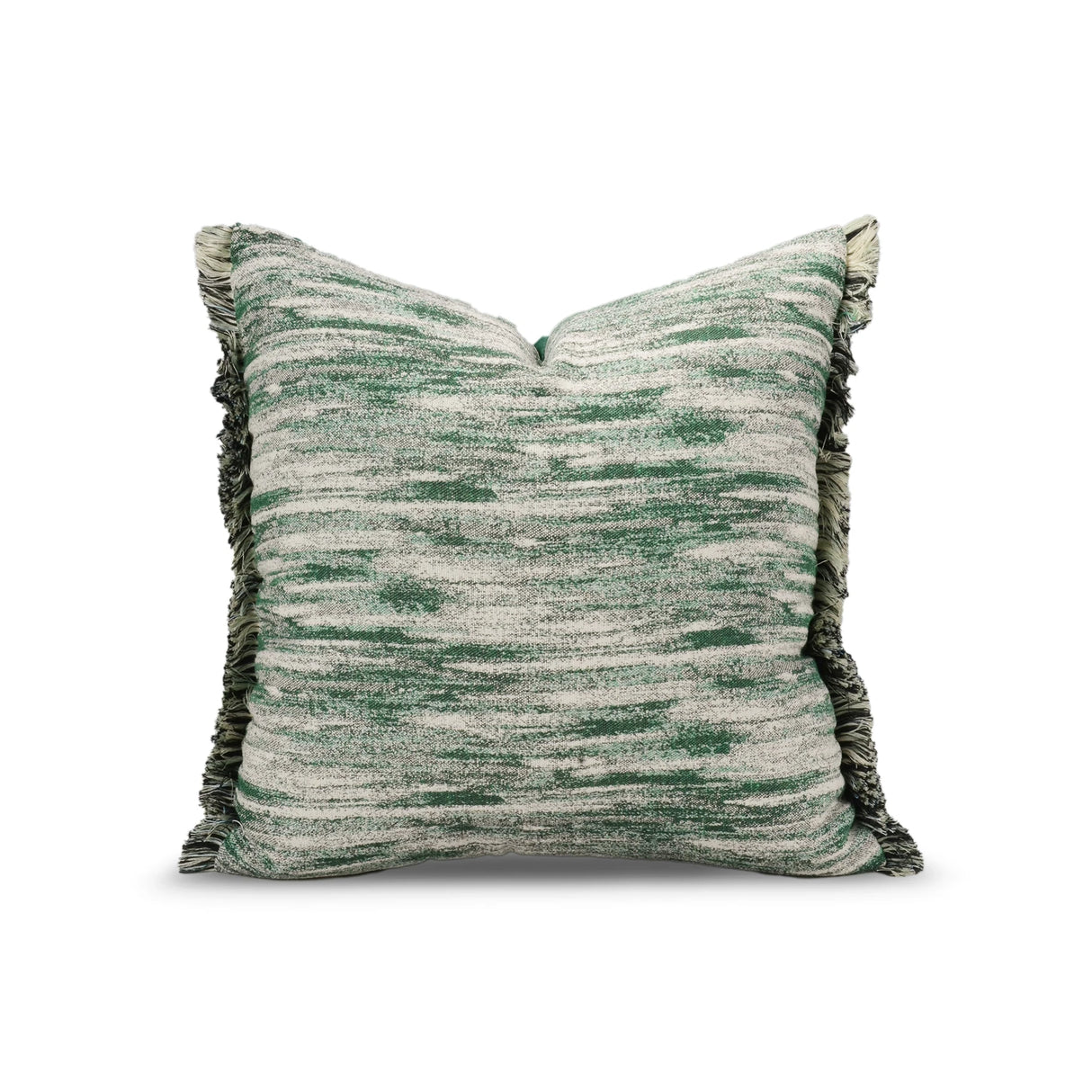 Square Luxury White Green Broken Stripe Frayed Jacquard Home Decoration Pillowcase