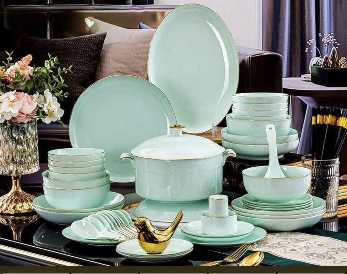 Nordic Gold Rim Best Ceramic Dishes Plates Bowl Kitchen Porcelain Ceramic Tableware Sets Bone China Plates for Dinner