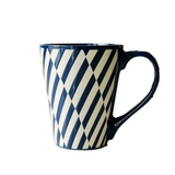 500ml Classic Large Capacity White Line Ceramic Cup Dark Blue Mug
