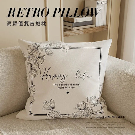 Nordic Style High-End French Retro Pillow Black and White Abstract Art Decorative Cushion for Sofa Bedroom