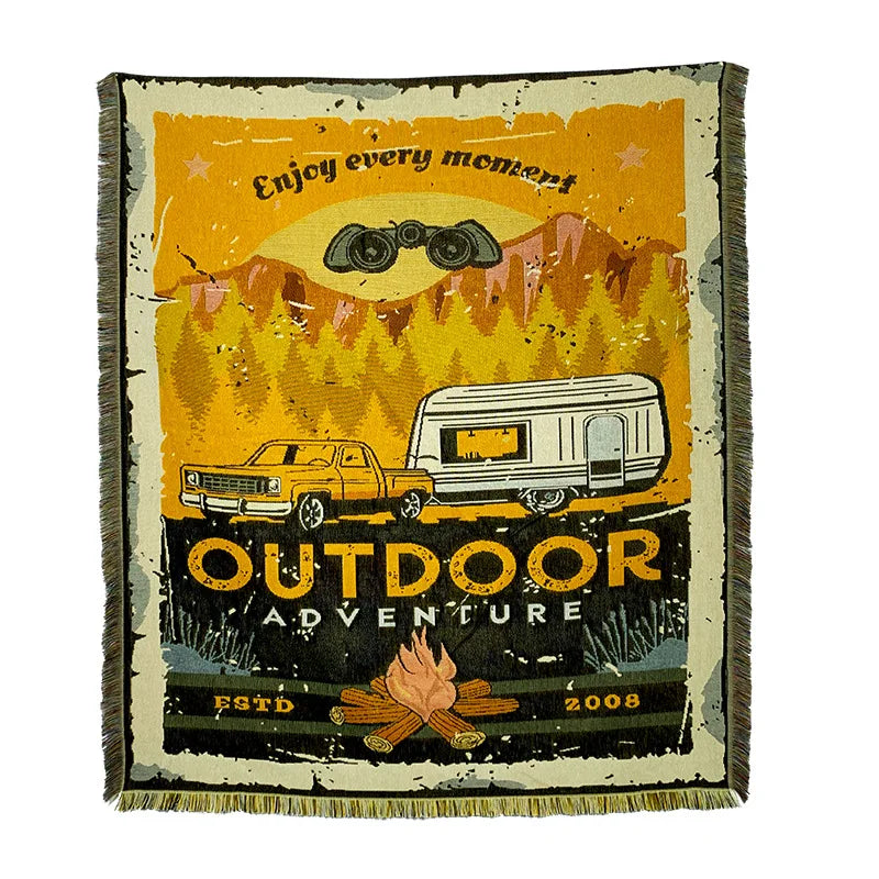 Jacquard Floral Woven Blanket - Portable Outdoor Camping Mat