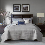 Navy Full/Queen Reversible Jacquard Quilt Set Throw Pillows 6-Piece Floral Vintage Pattern Soft Cotton for Wedding Hotel Julia M LifeStyles